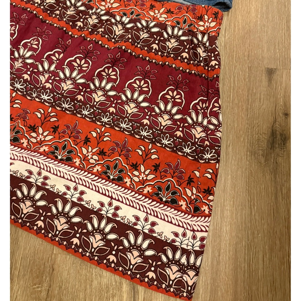 Boho Tribal Print Elastic Waist Mini Skirt Red Orange White‎ Women's Size Small